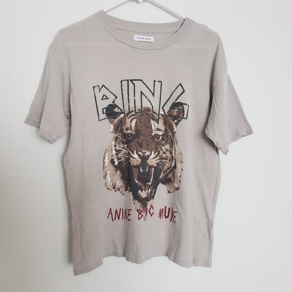 Anine Bing Graphic Tiger Tee in Stone XS - Picture 1 of 7